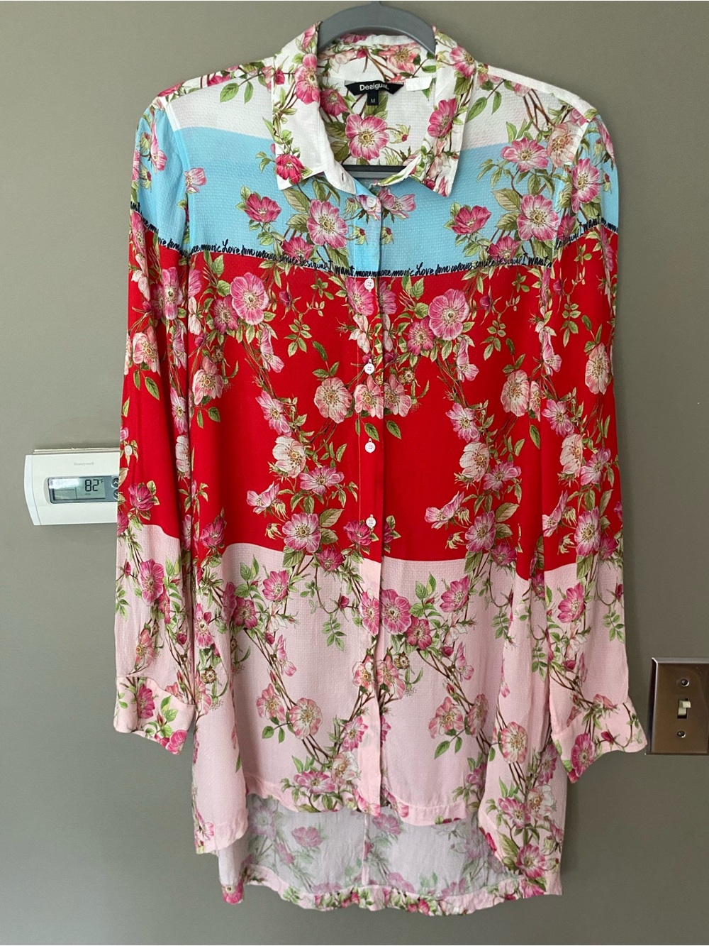 DESIGUAL "Glen" Asymmetric Floral Longline Button Down Shirt Size M - Picture 2 of 7